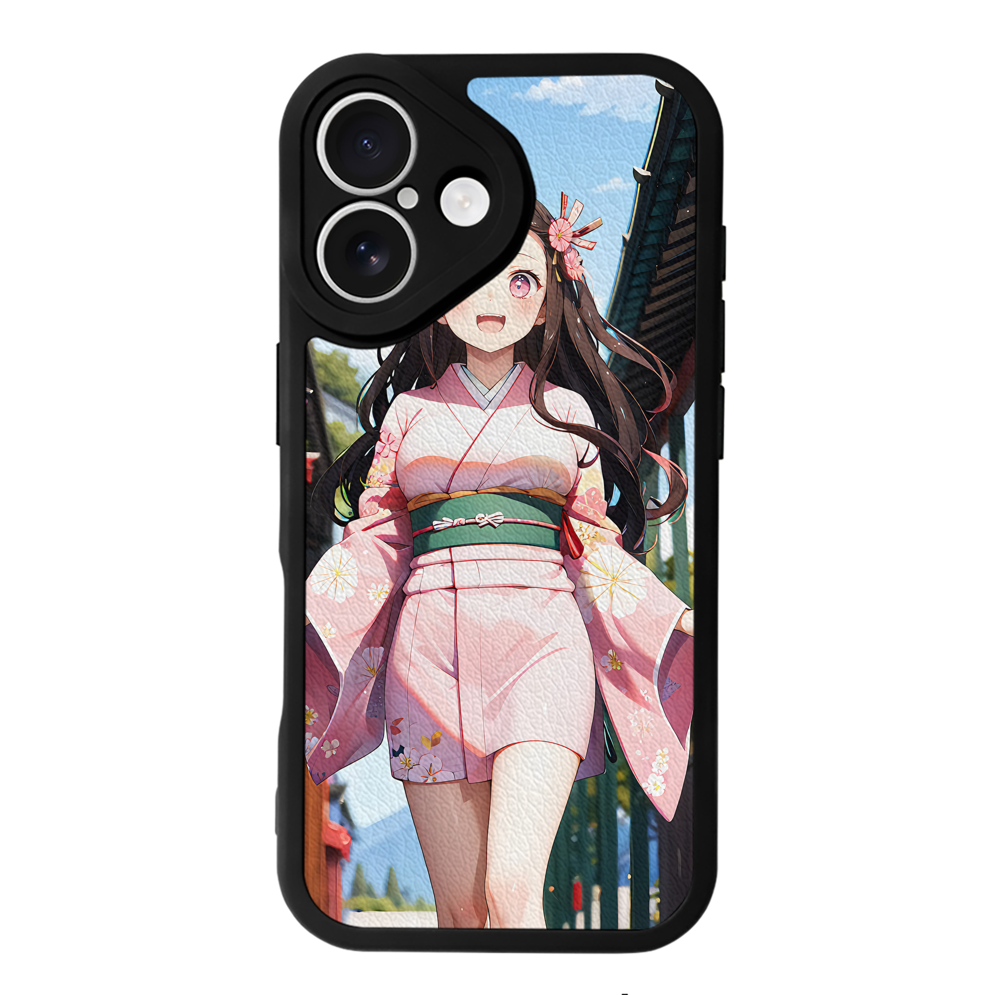（画像用） 鬼滅の刃（きめつのやいば）竈門 禰󠄀豆子／かまど ねずこ Kamado Nezuko 【iPhone 16シリーズ対応】シリコンスマホケース（レザー調） 材質：シリコン